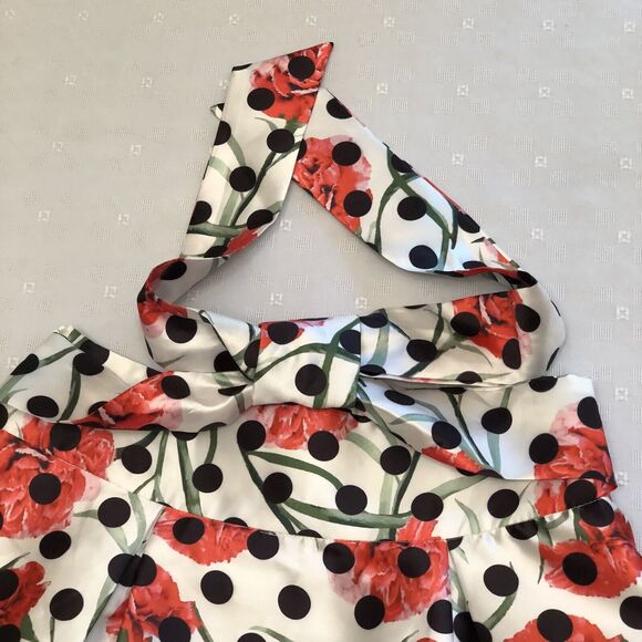 Floral Hi-Low Skirt Womans S Polka Dot Pleated Sash Ribbon Bow Country Chic Ark - Picture 5 of 8